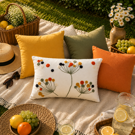 Wildflower Collection rectangle bloom embroidered cushion with tassels