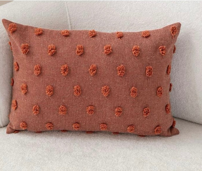 Rust Terracotta Textured Tufted Lumbar Pillow – Decorative Rectangular Cushion
