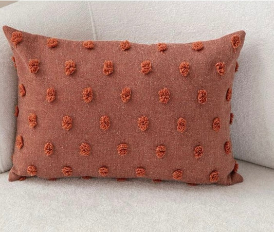 Rust Terracotta Textured Tufted Lumbar Pillow – Decorative Rectangular Cushion