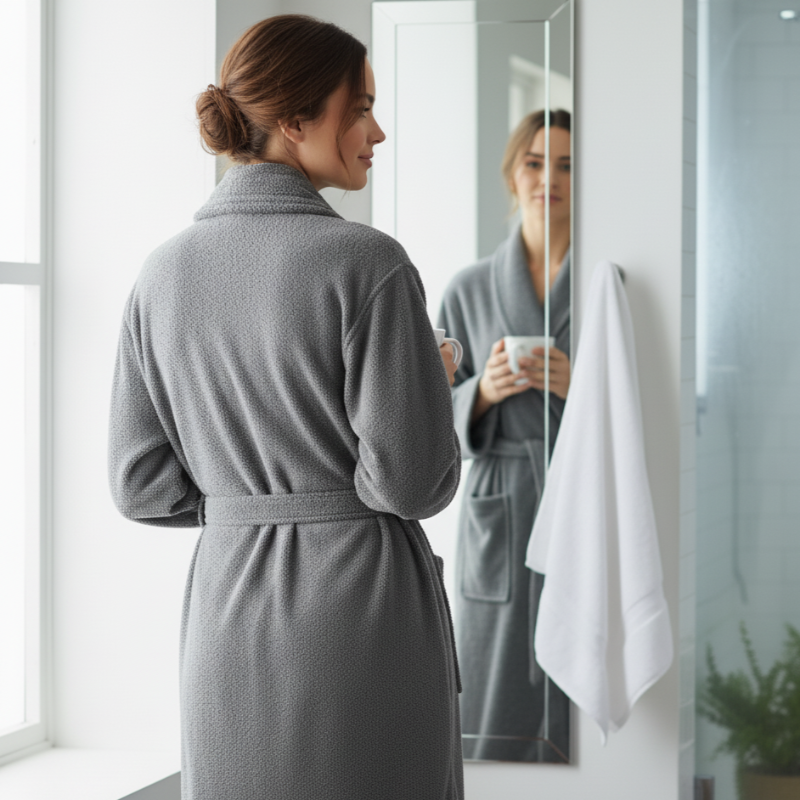 Classic cotton bathrobe with belt and pocket