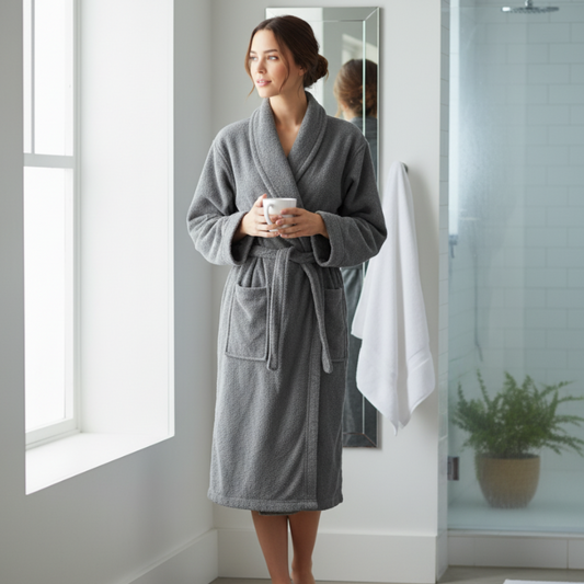 Classic cotton bathrobe with belt and pocket
