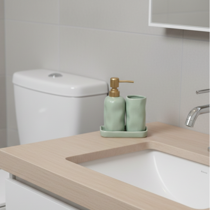 Luxury Stone Green -Effect Bathroom Accessories Set – Soap Dispenser, Tumbler & Tray