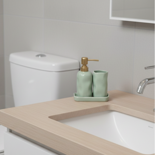 Luxury Stone Green -Effect Bathroom Accessories Set – Soap Dispenser, Tumbler & Tray