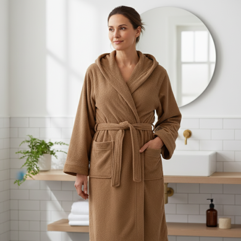 Luxury hooded cotton bathrobe with belt and pockets 
