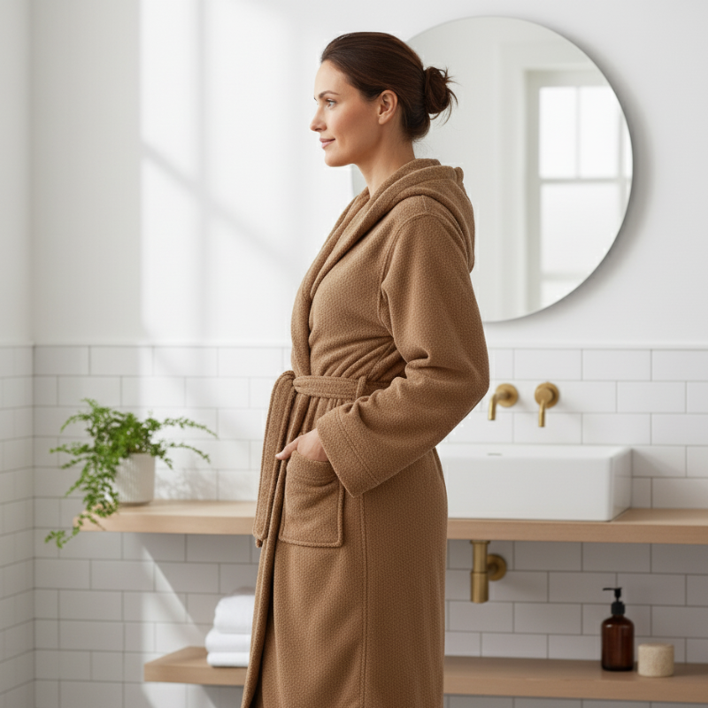 Luxury hooded cotton bathrobe with belt and pockets 