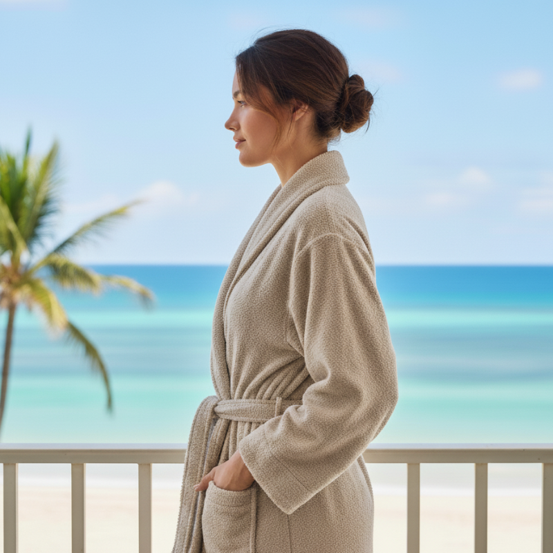 Classic cotton bathrobe with belt and pocket