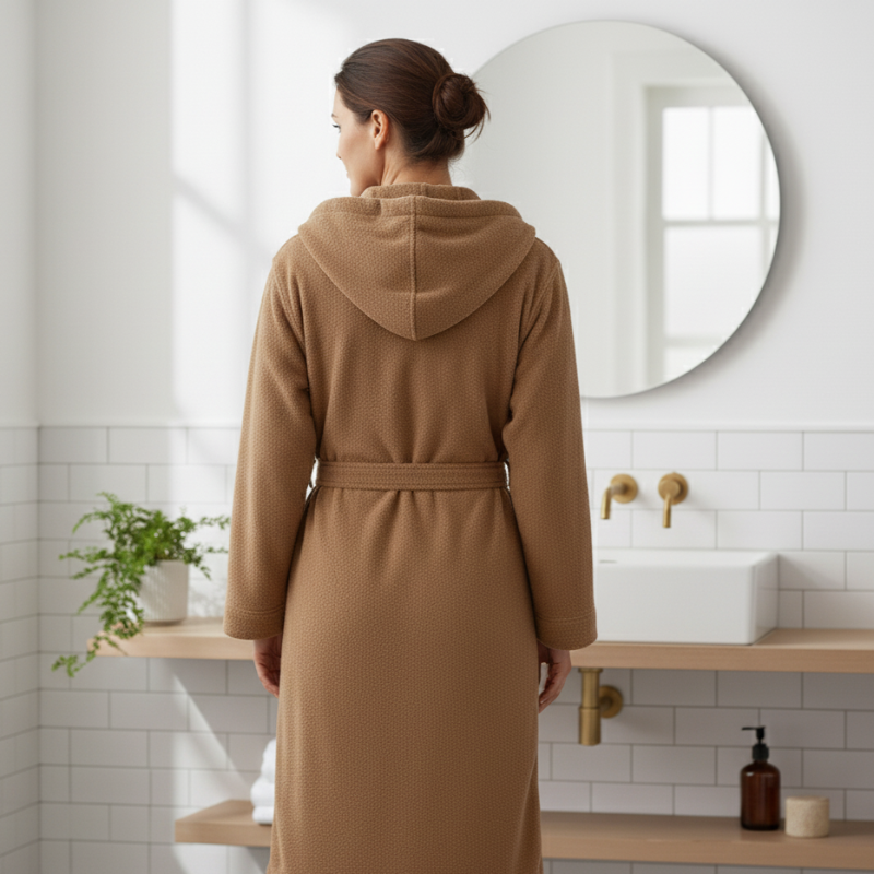 Luxury hooded cotton bathrobe with belt and pockets 