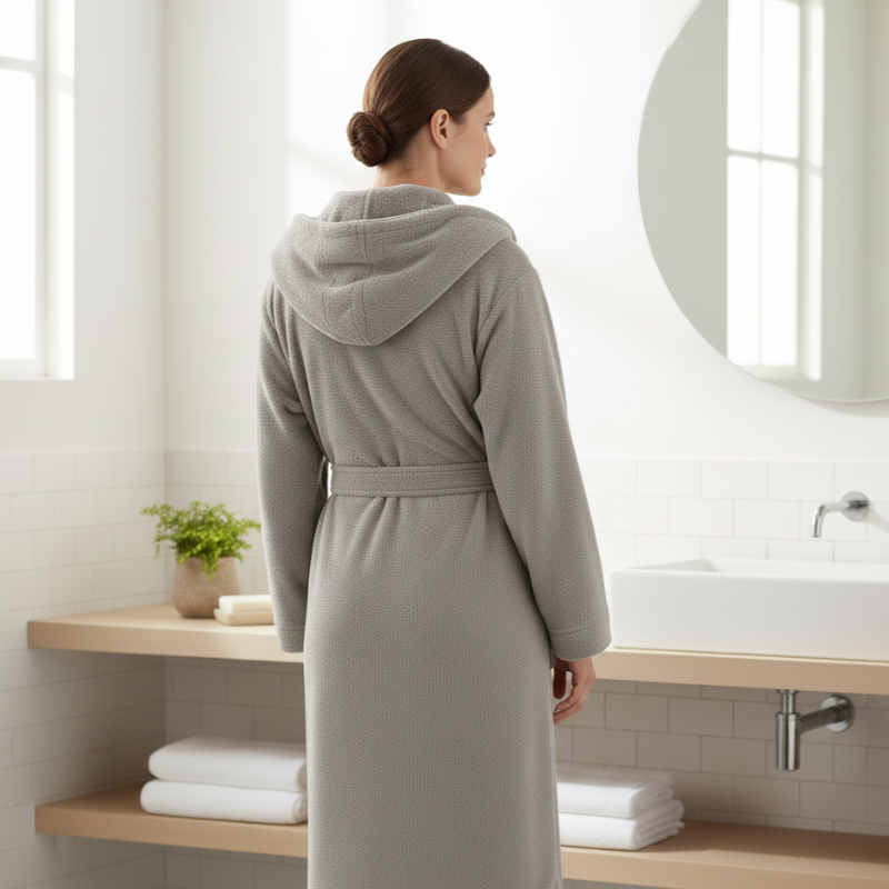 Luxury hooded cotton bathrobe with belt and pockets 
