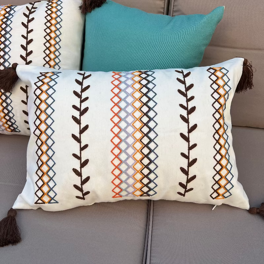 Boho cushion cover, embroidered cushion, rectangular cushion, sofa decor, tassel pillow cover, bohemian home decor, modern eclectic cushion, decorative pillowcase