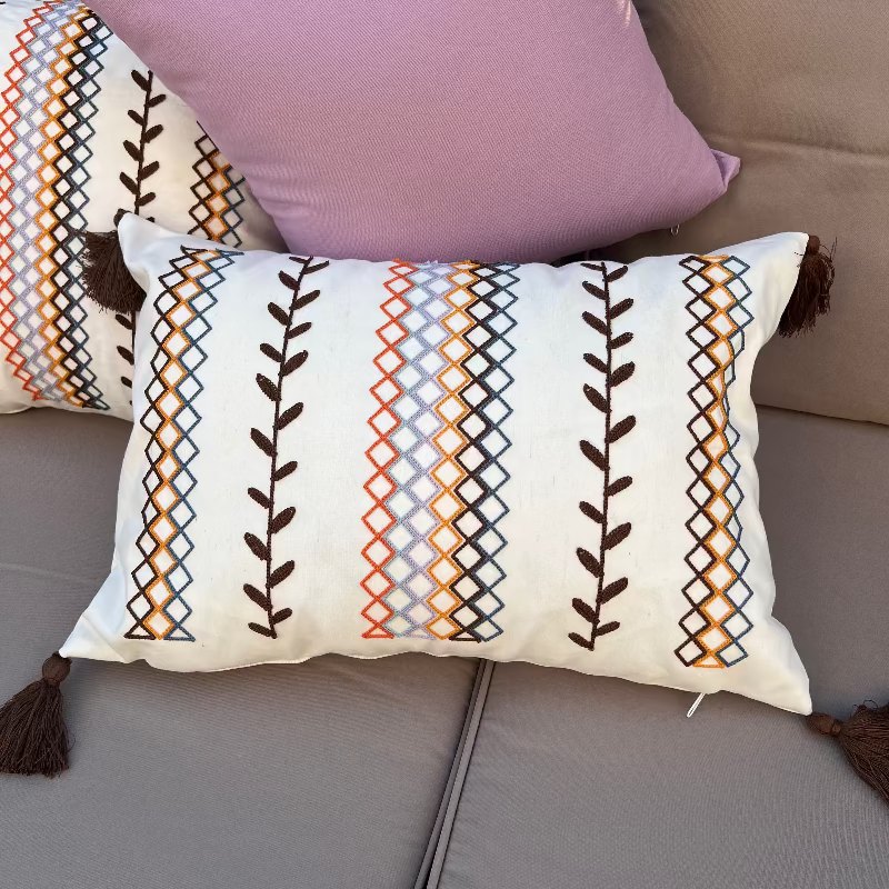 Boho cushion cover, embroidered cushion, rectangular cushion, sofa decor, tassel pillow cover, bohemian home decor, modern eclectic cushion, decorative pillowcase