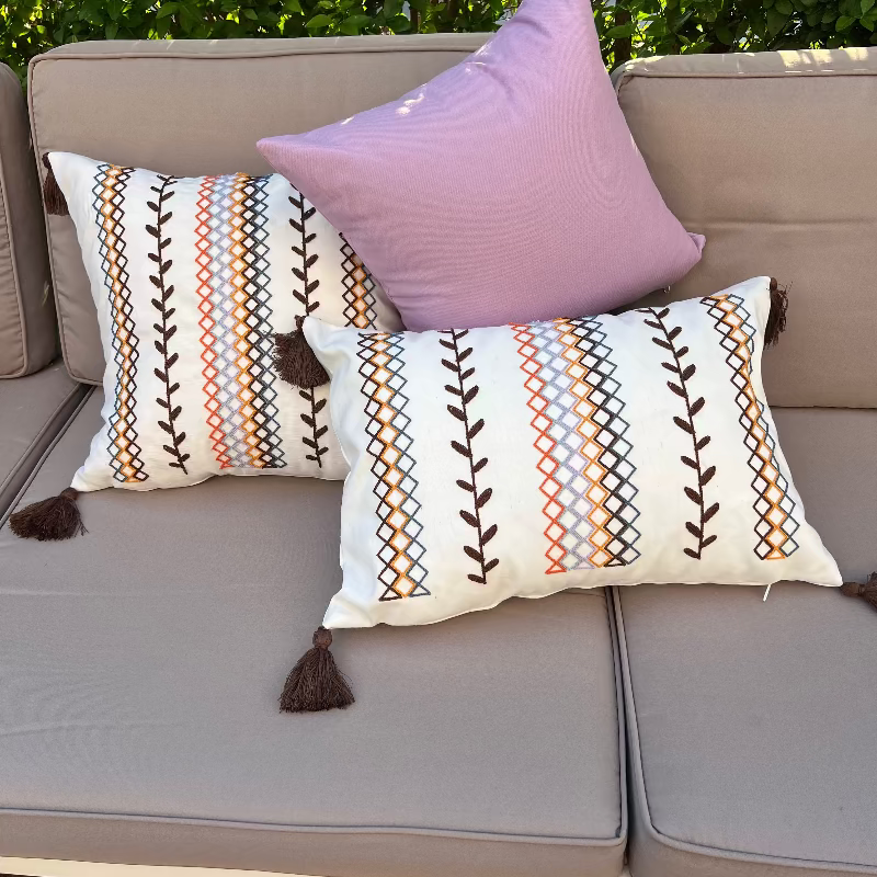 Boho cushion cover, embroidered cushion, rectangular cushion, sofa decor, tassel pillow cover, bohemian home decor, modern eclectic cushion, decorative pillowcase