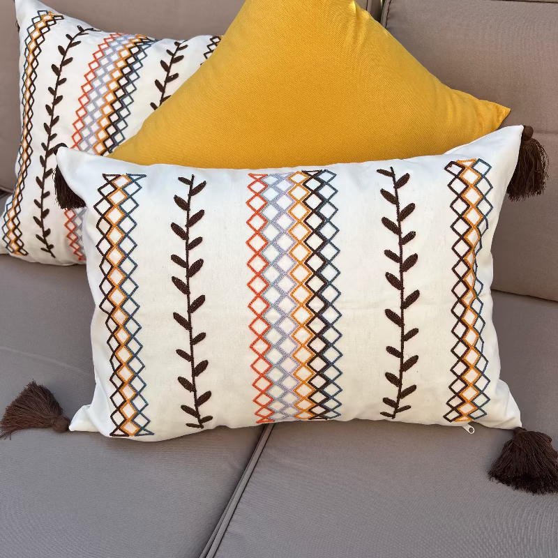 Boho cushion cover, embroidered cushion, rectangular cushion, sofa decor, tassel pillow cover, bohemian home decor, modern eclectic cushion, decorative pillowcase