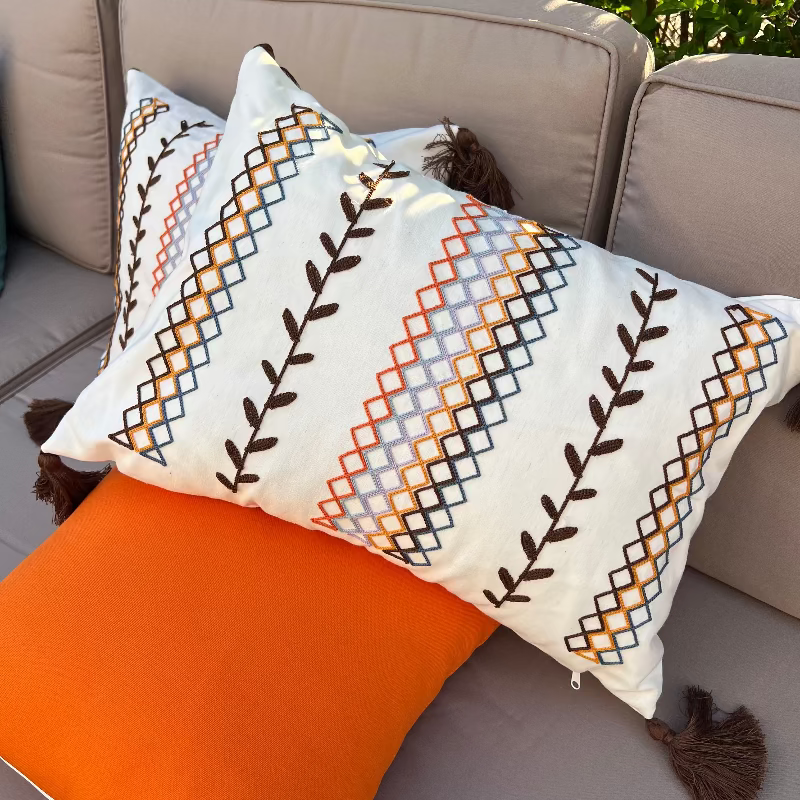 Boho cushion cover, embroidered cushion, rectangular cushion, sofa decor, tassel pillow cover, bohemian home decor, modern eclectic cushion, decorative pillowcase