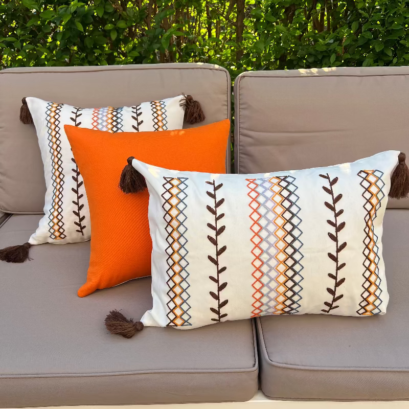 Boho cushion cover, embroidered cushion, rectangular cushion, sofa decor, tassel pillow cover, bohemian home decor, modern eclectic cushion, decorative pillowcase