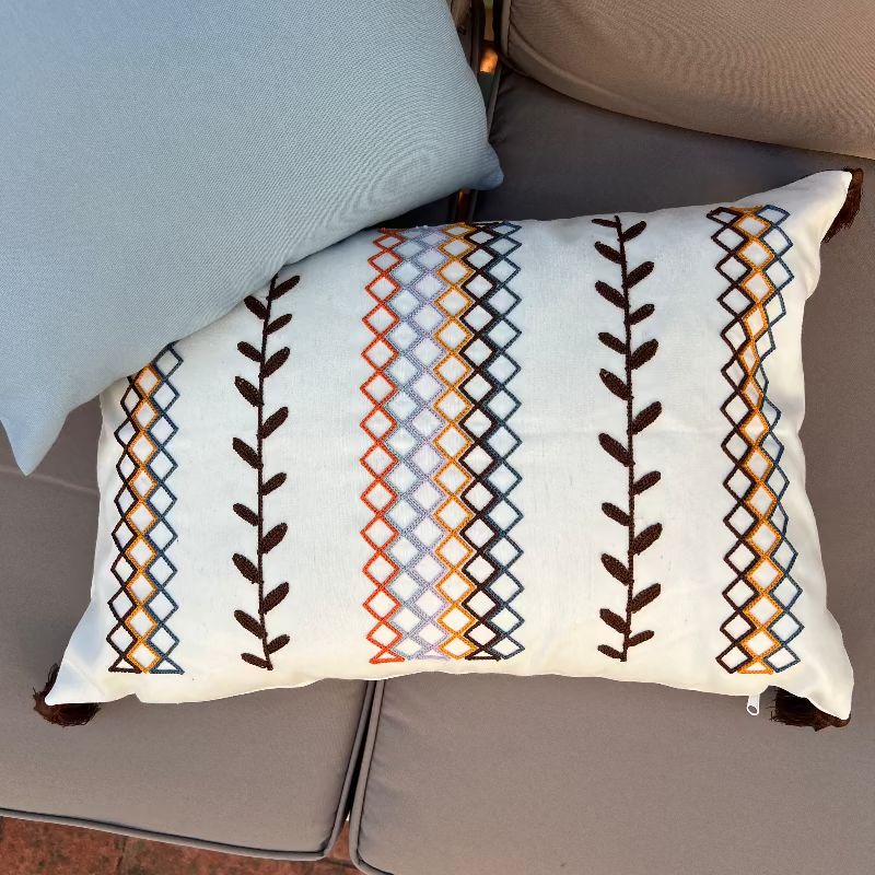 Boho cushion cover, embroidered cushion, rectangular cushion, sofa decor, tassel pillow cover, bohemian home decor, modern eclectic cushion, decorative pillowcase