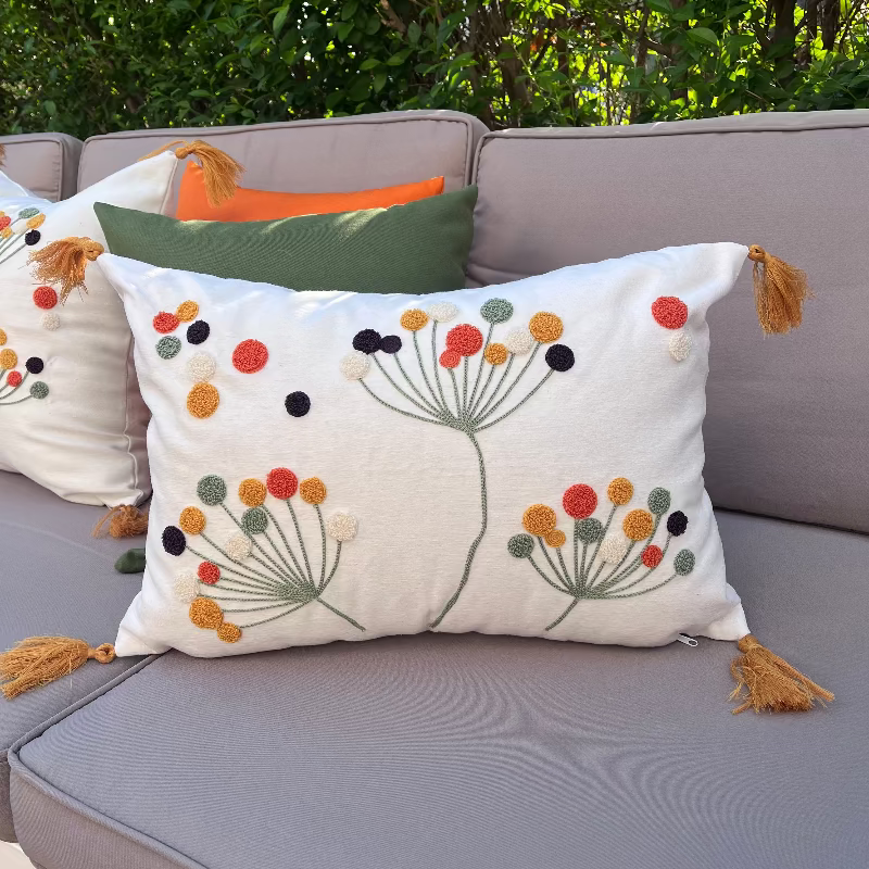 Wildflower Collection rectangle bloom embroidered cushion with tassels