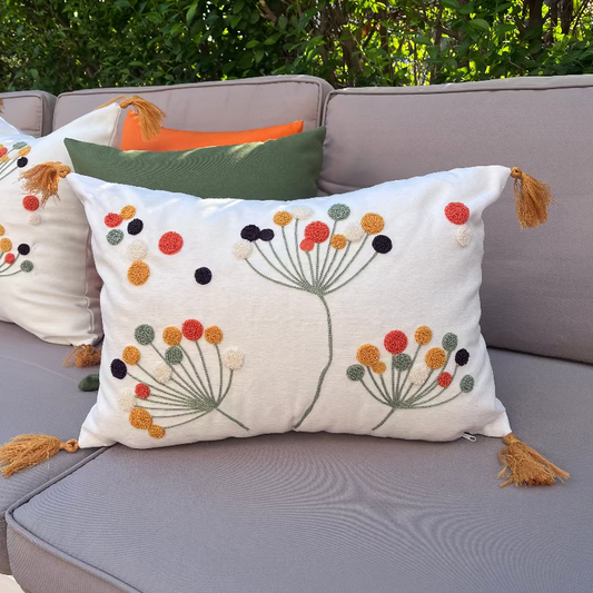 Wildflower Collection rectangle bloom embroidered cushion with tassels