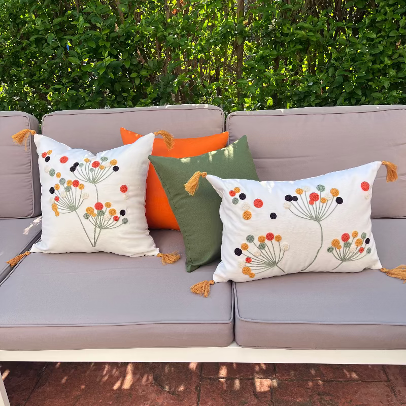 Wildflower Collection rectangle bloom embroidered cushion with tassels
