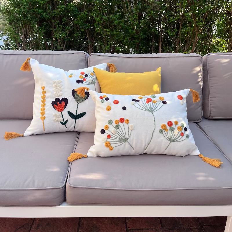Wildflower Collection rectangle bloom embroidered cushion with tassels