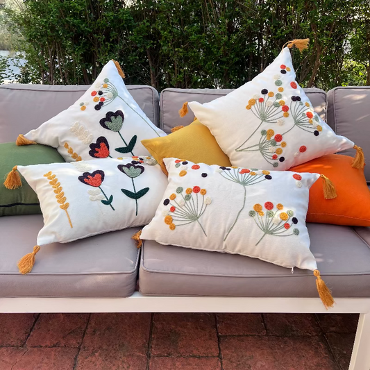Wildflower Collection rectangle bloom embroidered cushion with tassels