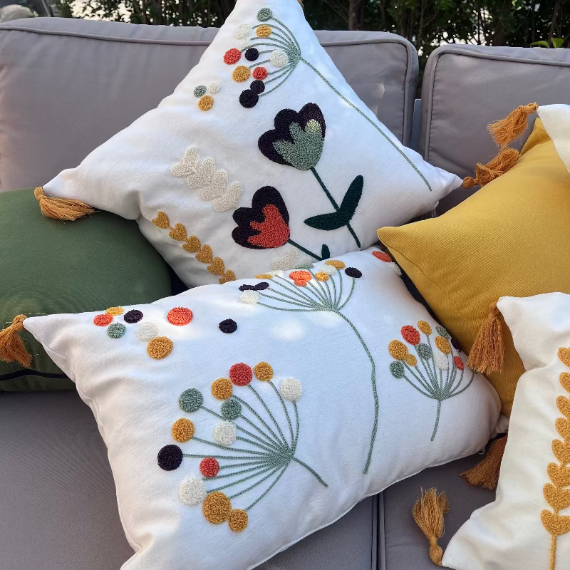Wildflower Collection rectangle bloom embroidered cushion with tassels
