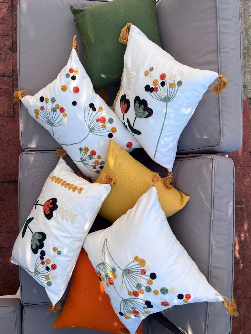 Wildflower Collection rectangle bloom embroidered cushion with tassels