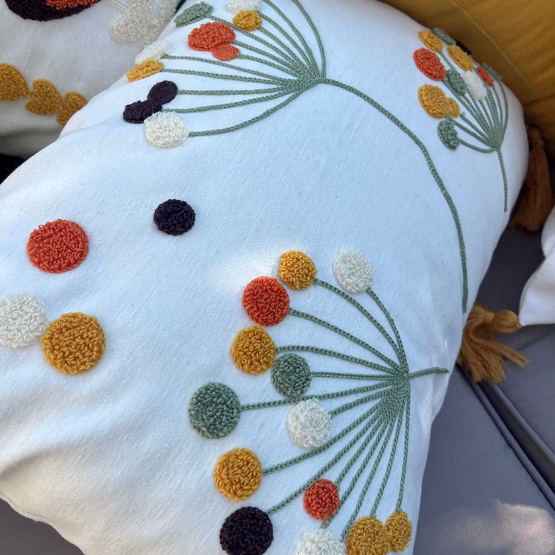 Wildflower Collection rectangle bloom embroidered cushion with tassels