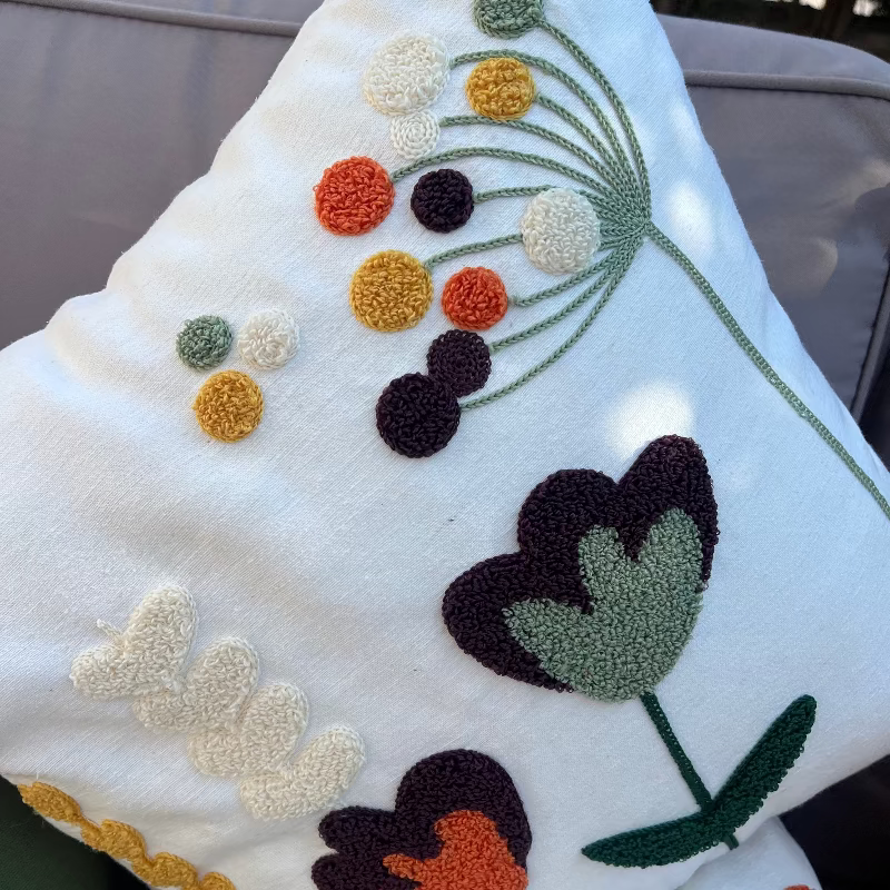 Wildflower Series square bloom embroidered cushion with tassels