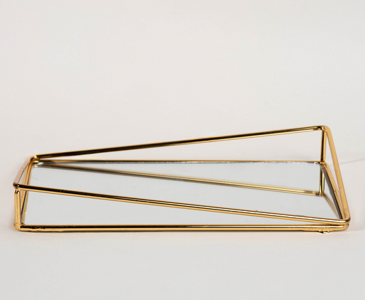 Bow mirror tray with gold metal frame and mirror base – modern vanity tray