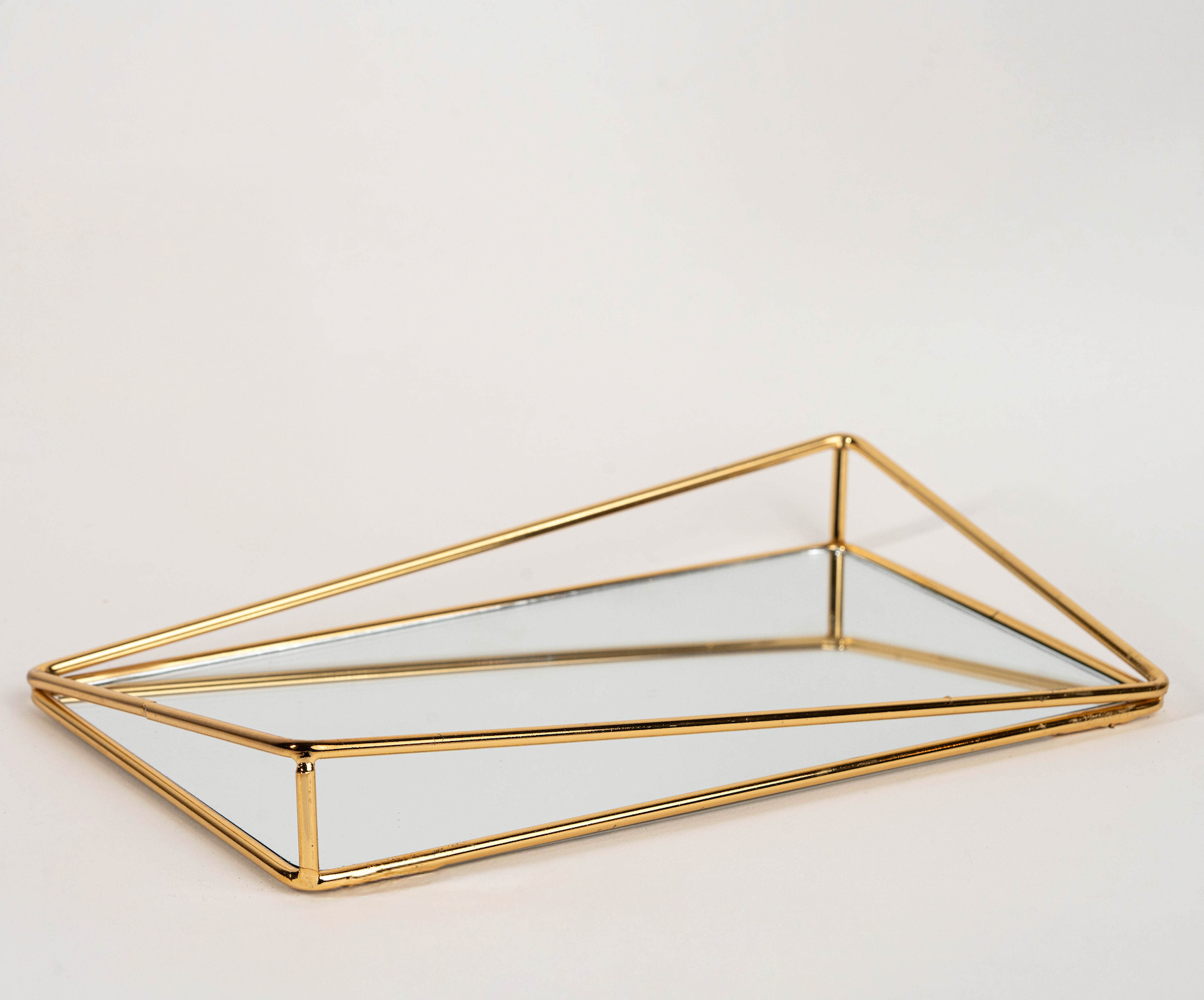 Bow mirror tray with gold metal frame and mirror base – modern vanity tray