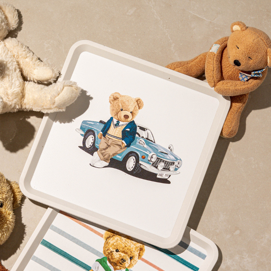 Teddy Bear Ridding a Car Square Tray