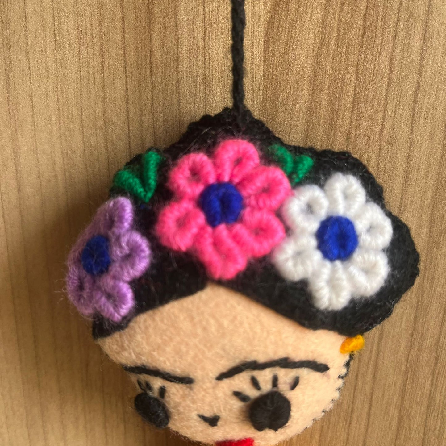 Handmade Frida Kahlo Felt Tassel Ornament – Orange Tassel Multicolor Floral Wall Decor