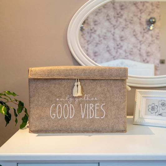 Cream Felt Storage Box with Lid