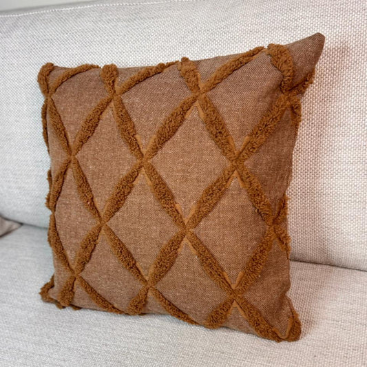 Mocha Textured Decorative Cushion | Boho Diamond Tufted Throw Pillow