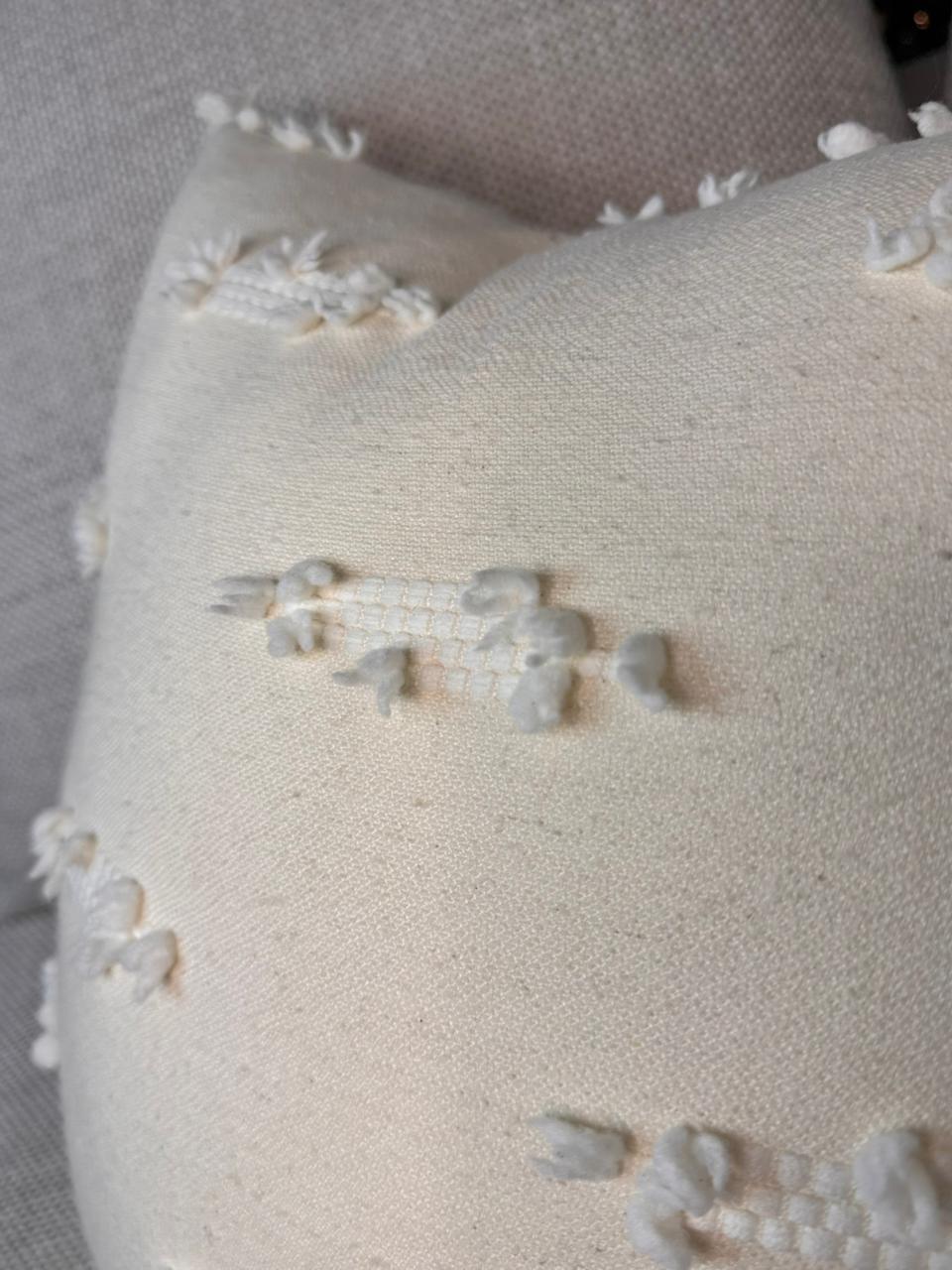 Beige Textured Knot-Dot Cushion – Soft Woven Square Decorative Pillow