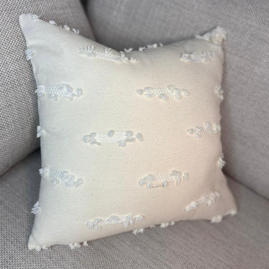 Beige Textured Knot-Dot Cushion – Soft Woven Square Decorative Pillow