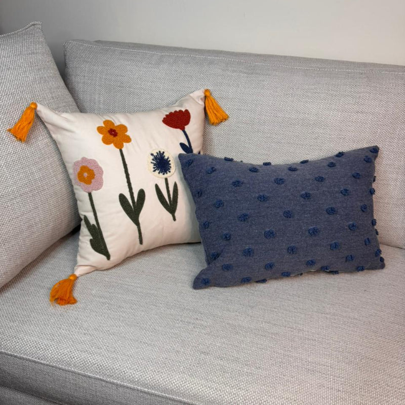 Bloomfield Collection - Square Embroidered Floral Cushion with Tassels