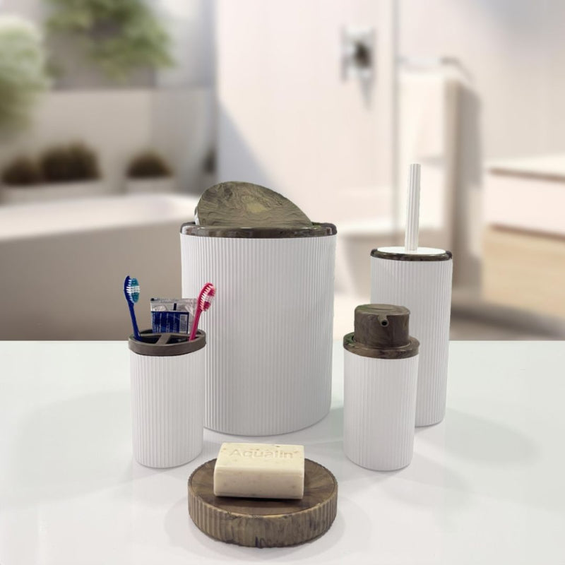 Black bathroom accessories set with grey acrylic accents – 5 pieces