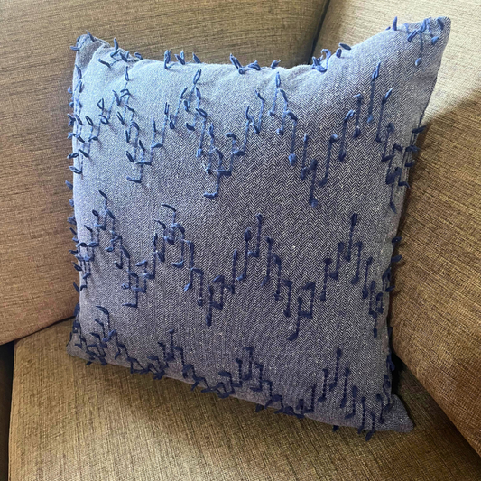 Polka Zigzag Collection – 43x43 cm Jeans Blue a embroidered cushion cover on beige sofa