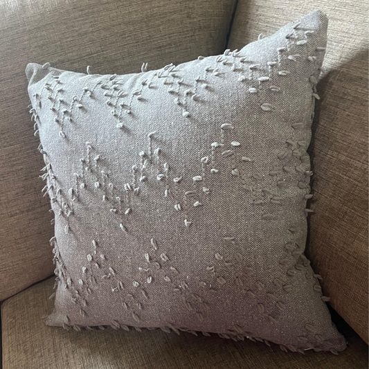 Polka Zigzag Collection – 43x43 cm Stone Grey a embroidered cushion cover on beige sofa