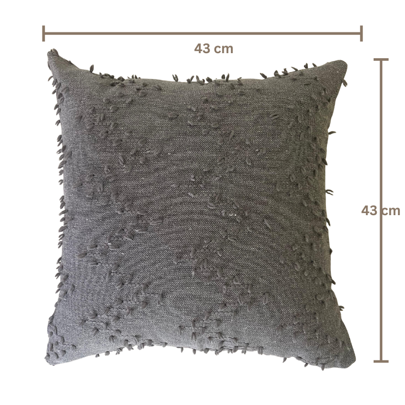 Polka Zigzag Collection – 43x43 cm Stone Grey a embroidered cushion cover on beige sofa