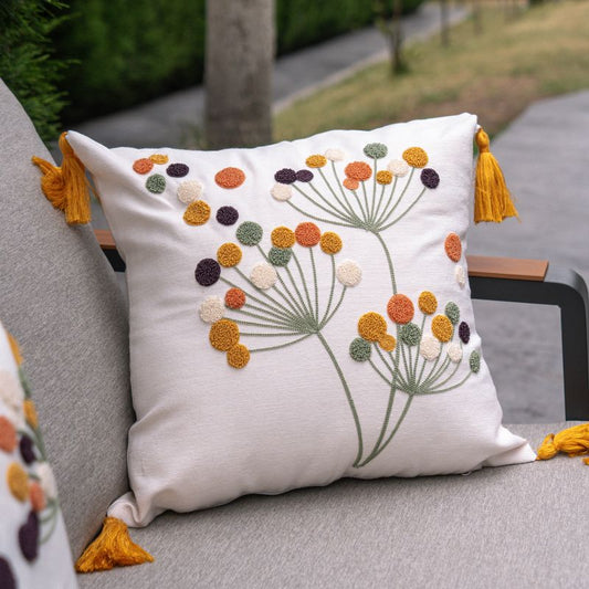 Wildflower Series square bloom embroidered cushion with tassels