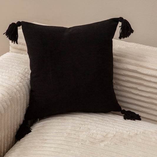 Tassel Touch Collection – Black  Cushion Cover with Tassels – 43x43 cm | Decorative Pillow