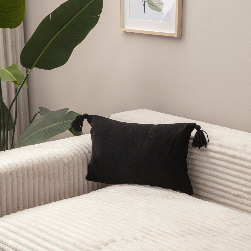 Tassel Touch Collection – Black Rectangle Cushion Cover with Tassels – 50x35 cm | Decorative Pillow